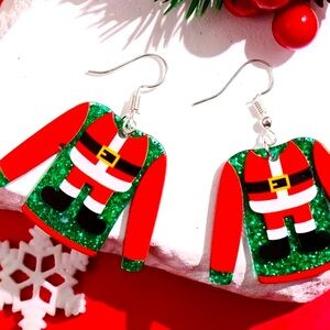 Pair of Acrylic Christmas Santa Suit Ugly Sweater Earrings